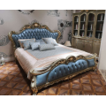 Luxury bedroom set fancy furniture real leather wood craving bedroom set